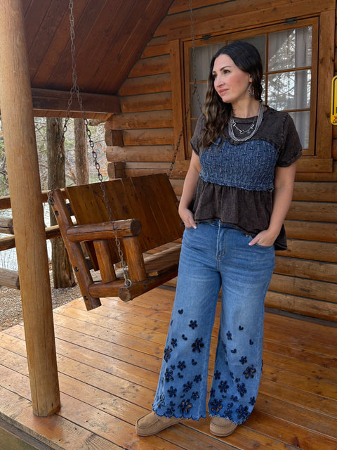 Flower Cutout Denim Pant #152