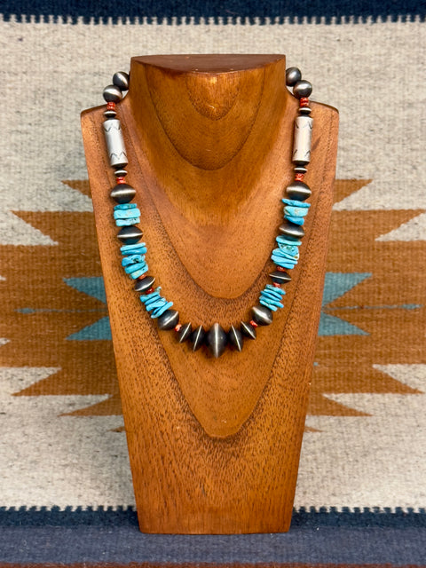 NAVAJO PEARL 18" TURQUOISE& SPINEY  ORANGE  EOO