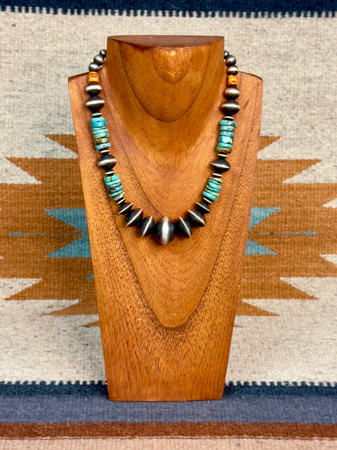 NAVAJO PEARL 16" TURQUOISE& SPINEY  ORANGE  HEE