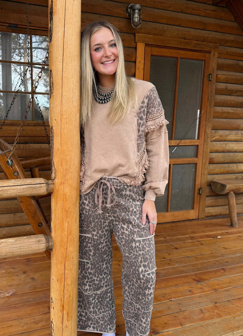 Cheetah Leopard Fringe Top Latte #473