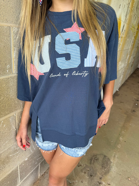USA Patchwork Slit Tee #142