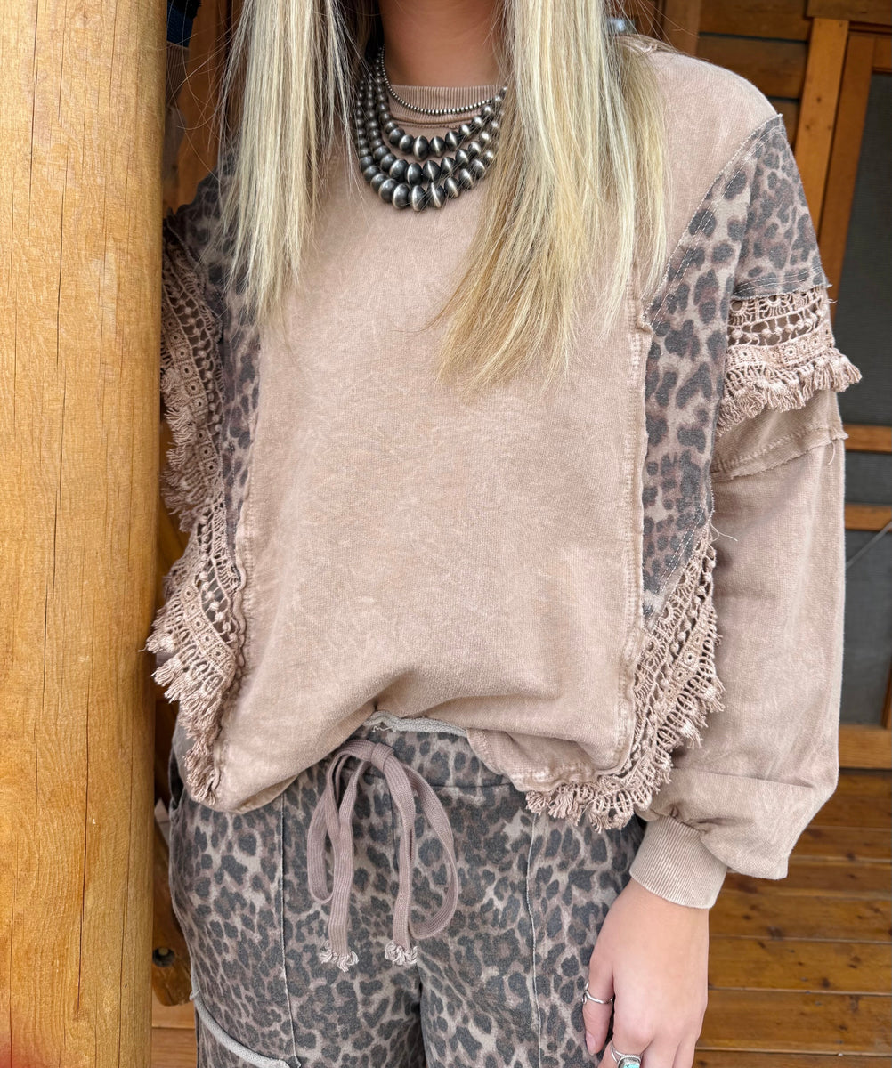 Cheetah Leopard Fringe Top Latte #473– Cherokee Trading Post OK