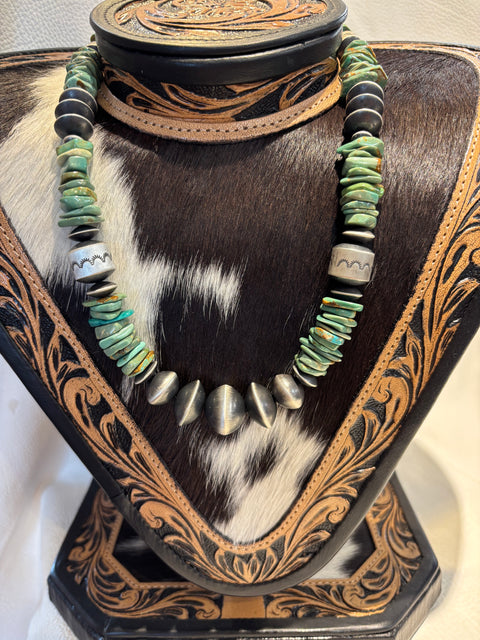 28" Silver Pearl/Turquoise Necklace -INS