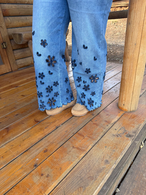 Flower Cutout Denim Pant #152