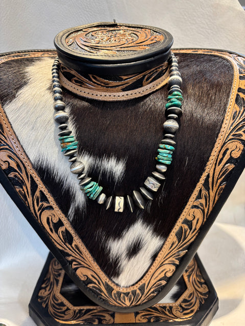 18" Silver Pearl/Turquoise Necklace EAD-