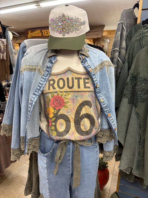 Floral/Rhinestone Rt. 66 Shirt