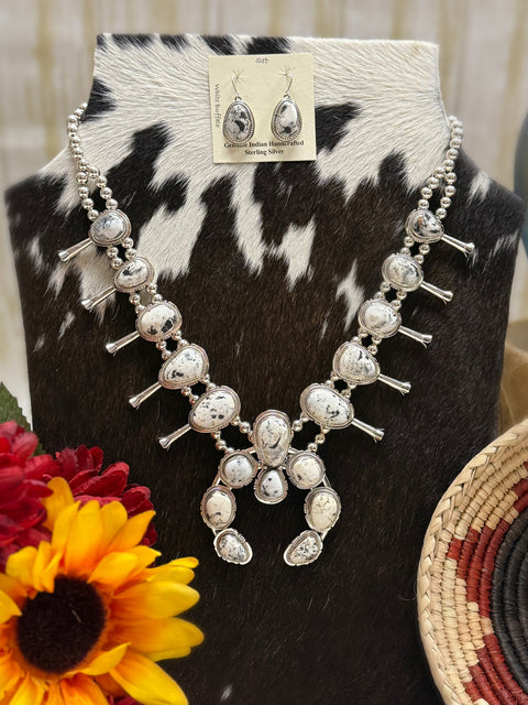 White Buffalo Squash Blossom/Earring Set NKR-