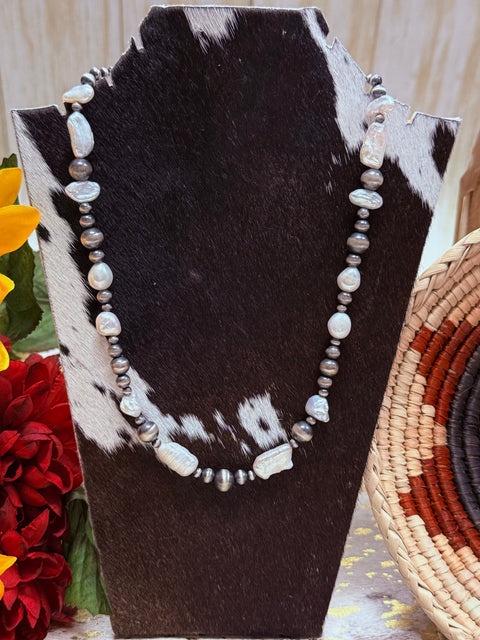 Freshwater Pearl/Silver Pearl Necklace SHO-