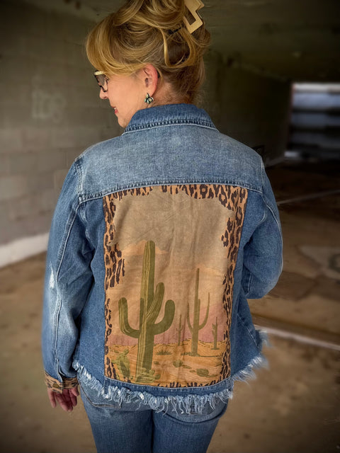 JK254 Distressed Denim Leopard Jacket #49