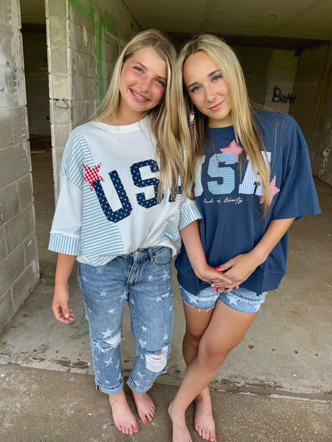 USA Patchwork Slit Tee #142