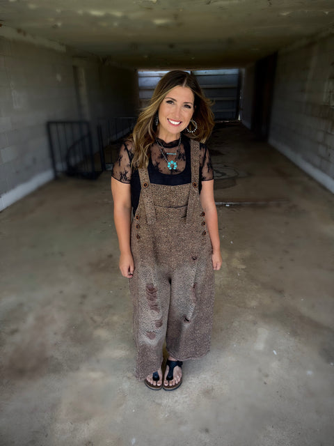 Animal Print Denim Overall #90