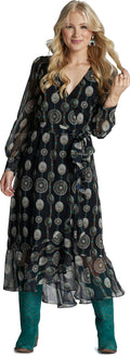 Black/Turquoise Concho Wrap Maxi Dress
