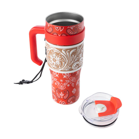 Myra Steel Red Bandana Tooled Tumbler S-14764