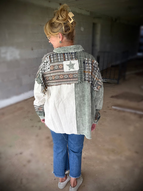 Washed Fabric Blocked Jacket #152