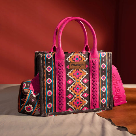 Wrangler Hot Pink Allover Aztec Crossbody Canvas Tote WG2203-8120SHPK