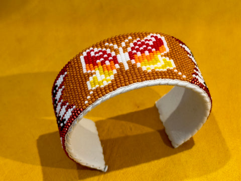 Handmade Orange/Red Beaded Butterfly Bracelet