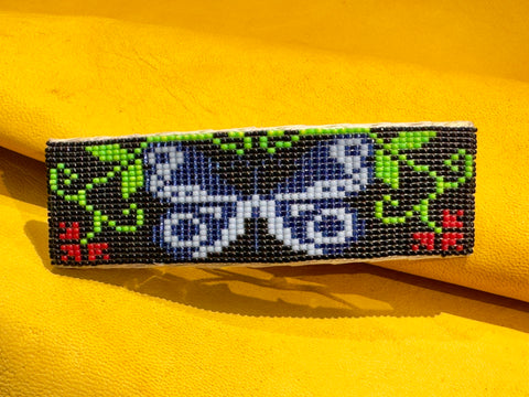 Handmade Black Beaded Butterfly Barrette