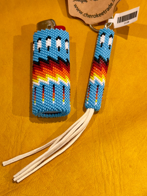 Handmade Light Blue Beaded Lighter/Keychain (2pc)