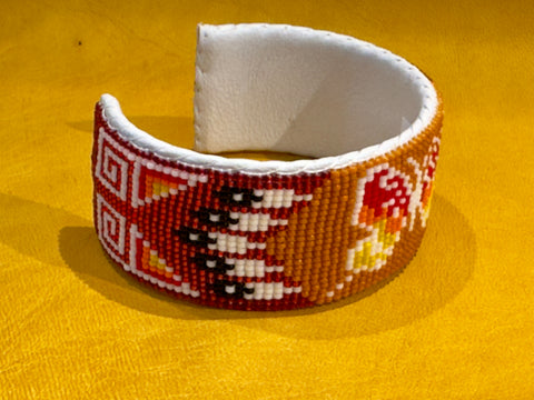 Handmade Orange/Red Beaded Butterfly Bracelet
