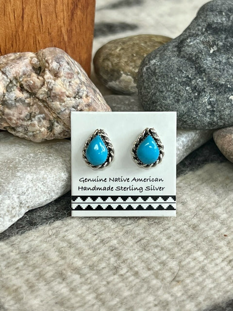 Turquoise Tear Drop Sterling Silver Stud Earrings