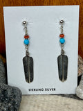 Turquoise and Coral Sterling Silver Post Earrings
