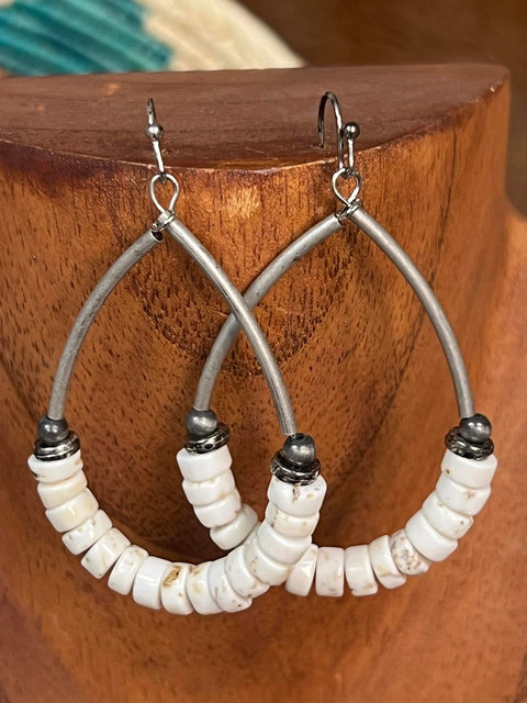 Imit. Stone Hoop Earrings